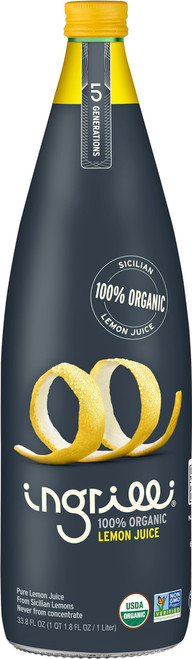 Ingrilli Organic Lemon Juice, 33.8 Fl Oz Glass Bottle (Pack of 3)
