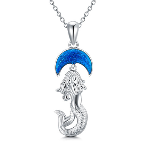 TACKAROR Mermaid Necklaces for Women 925 Sterling Silver Crescent Moon Mermaid Pendant Necklace for Her 18"-20" TACKAROR Mermaid Necklaces for Women 925 Sterling Silver Crescent Moon Mermaid Pendant Necklace for Her 18"-20"