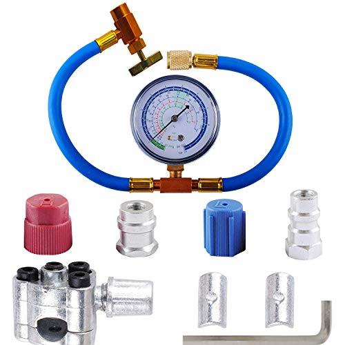 R134a Charging Hose to Refrigerator - with Gauge - R-134a can to R-12/R-22 Port, Include R12 to R134a Conversion Kit for A/C Pro Refrigerant & BPV31 Piercing Valve