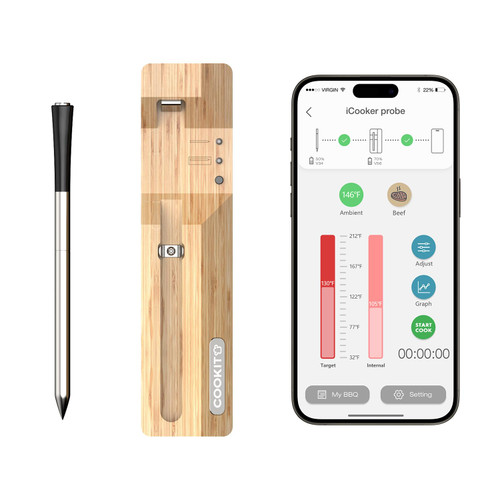 COOKIT Smart Wireless Meat Thermometer - Bluetooth 5.3 Digital Kitchen Thermometer Smart Food Thermometer for BBQ, Oven, Grill, Smoker, Rotisserie, Air Fryer Ideal Cooking Gifts for Husband