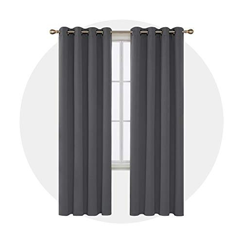 Deconovo Room Darkening Curtains with Grommet Thermal Insulated Blackout Curtains for Office 52W x 95L Inch Dark Grey 1 Pair