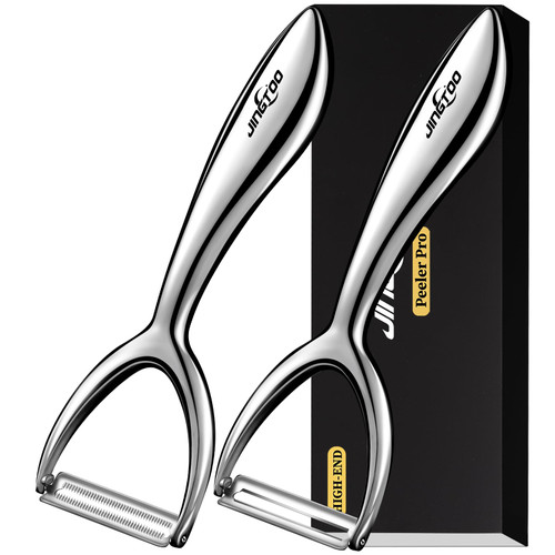 JINGTOO Vegetable Peeler Stainless Steel, Premium Potato Peelers for Kitchen, Ultra Sharp Veggie Fruit Peeler, Carrot Peeler Ergonomic Non-Slip Handle Y Peelers - 5 Years Warranty (Serrated + Plain)