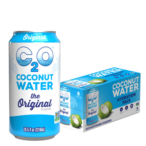 C2O The Orginal Coconut Water, Plant-Based Hydration, Non GMO, Essential Electrolytes, 10.5 FL OZ (3 Packs of 8, 24 Cans Total)
