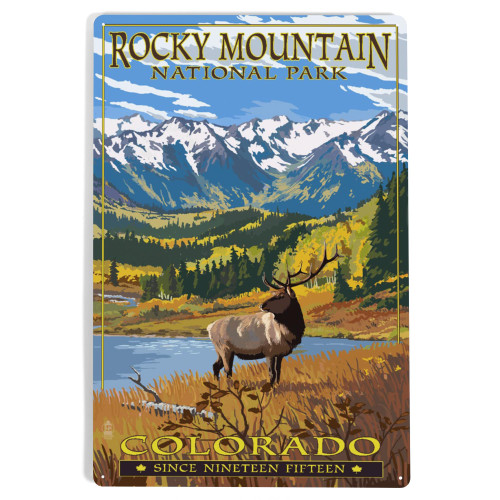 Lantern Press 12x18 Inch Metal Sign, Rocky Mountain National Park, Colorado, Fall and Elk Lantern Press 12x18 Inch Metal Sign, Rocky Mountain National Park, Colorado, Fall and Elk