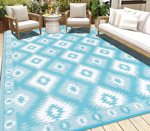 HEBE Outdoor Rugs 6'x9' for Patios Clearance Waterproof Patio Mat Reversible Outside Door Mat Carpet Geometric Rug Outdoor Area Rug for RV, Patios,Deck, Beach,Balcony, Camping,Porch