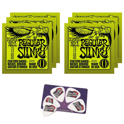 Ernie Ball 2221 Regular Slinky String Set (10-46) Electric Guitar Strings - 6 Pack with Picks Ernie Ball 2221 Regular Slinky String Set (10-46) Electric Guitar Strings - 6 Pack with Picks