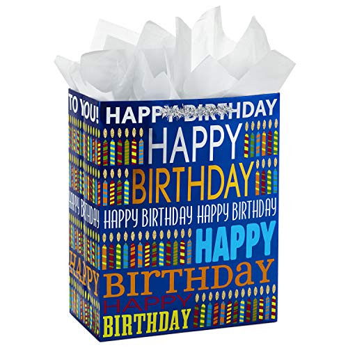Hallmark Large Birthday Gift Bag with Tissue Paper (Blue Happy Birthday)