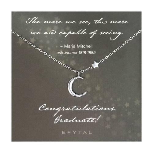 EFYTAL Graduation Gifts for Her, 925 Sterling Silver Crescent Moon and Star Necklace for Her, Motivational Grad Gift for Daughter, Inspirational Congrats Niece, Teen Jewelry