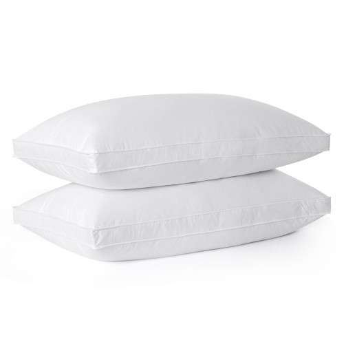 Bafode Goose Down Feather Gusseted Bed Pillows, Pillows Standard Size Set of 2, 100% Soft Cotton Cover, Pillow for Back, Stomach or Side Sleepers