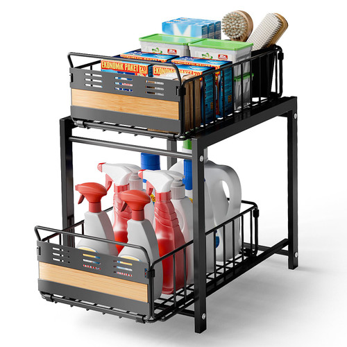 Under Sink Organizer and Storage, 2 Tier Pull Out Cabinet Organizer Slide Out Sink Shelf for Kitchen Bathroom, Under Sink Storage for Kitchen Bathroom Cabinet