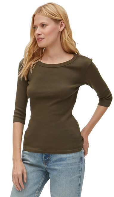 Michael Stars Women's Dot 3/4 Sleeve Basic Band Crewneck T-Shirt (One Size, Dolma)