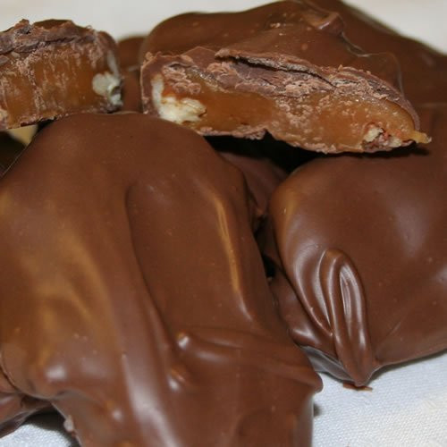 Chocolate Covered Caramel Nut Clusters, Turtles (No-Melt Guarantee) (Milk Chocolate, One Pound)
