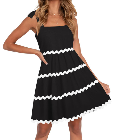 ZESICA Women's 2024 Summer Swing Mini Dress Casual Spaghetti Straps Sleeveless Smocked Backless Flowy A Line Sundress,Black,Medium