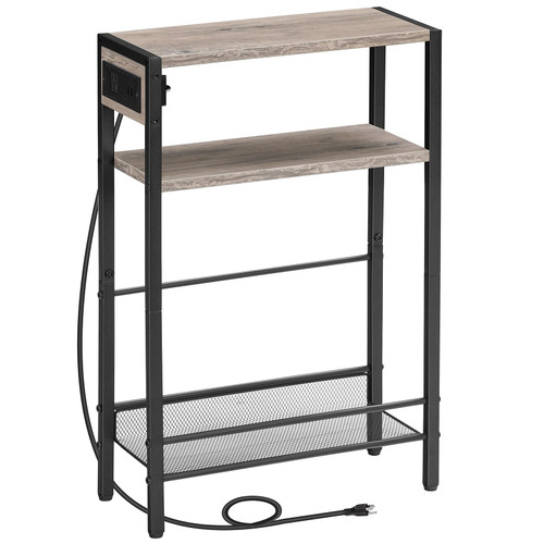 HOOBRO Small Narrow Side Table with Charging Station, Skinny End Table for Small Spaces, Slim Nightstand with USB Ports Outlet, Sofa Beside Table with Storage Shelf, Greige and Black BG102UBZ01 HOOBRO Small Narrow Side Table with Charging Station, Skinny End Table for Small Spaces, Slim Nightstand with USB Ports Outlet, Sofa Beside Table with Storage Shelf, Greige and Black BG102UBZ01