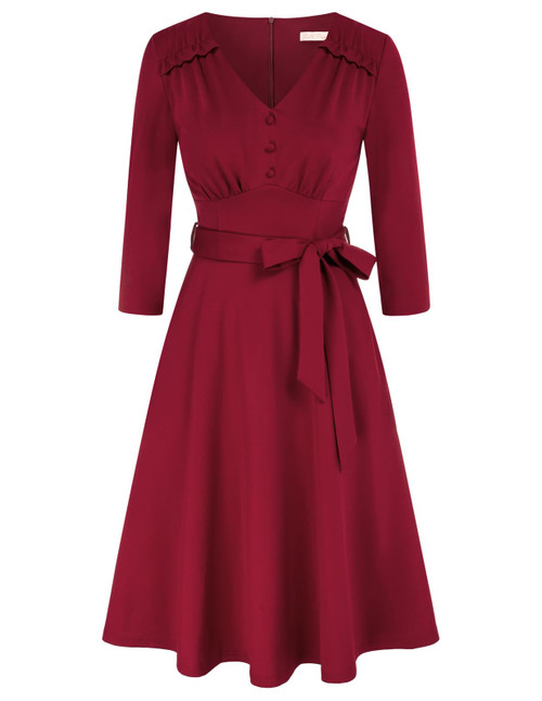 Belle Poque Modest Dresses for Women A Line Cocktail Dresses for Wedding Guest Wine Red L