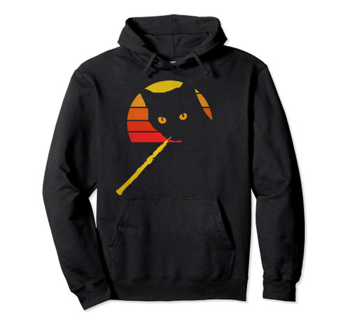 Funny Black Cat Playing Oboe - Oboe Cat Oboist Pullover Hoodie