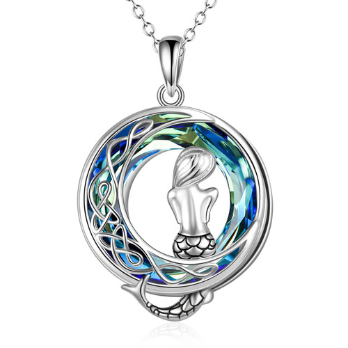 POPLYKE 925 Sterling Silver Classic Sea Mermaid Crescent Moon Necklace with Crystal Pendant Birthday Gifts Jewelry for Girls Daughter Women POPLYKE 925 Sterling Silver Classic Sea Mermaid Crescent Moon Necklace with Crystal Pendant Birthday Gifts Jewelry for Girls Daughter Women