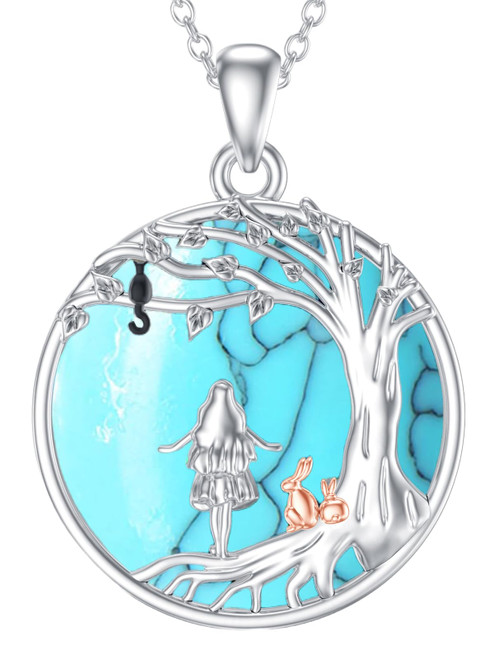 Dorunmo Girl Necklace Cat Necklace Sterling Silver Tree of Life Necklace Cat Necklace for Women Cat Necklaces for Girls Necklace for Girls 10-12 Birthday Mother's Day Jewelry Gifts for Women Wife
