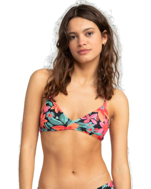 Roxy Women's Standard Beach Classics Athletic Bikini Top, Anthracite Floral Fiesta Big 242