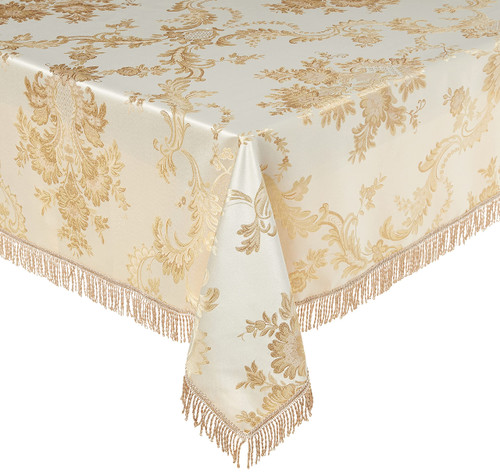 Violet Linen Majestic Damask Design Tablecloth - Beige 60" by 102" Oblong/Rectangle