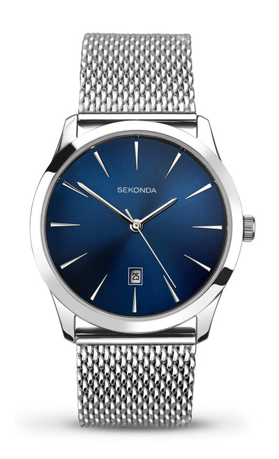 Sekonda Men's Quartz Watch with Blue Dial Analogue Display and Silver Stainless Steel Bracelet 1065.27, Blue/Silver, Bracelet