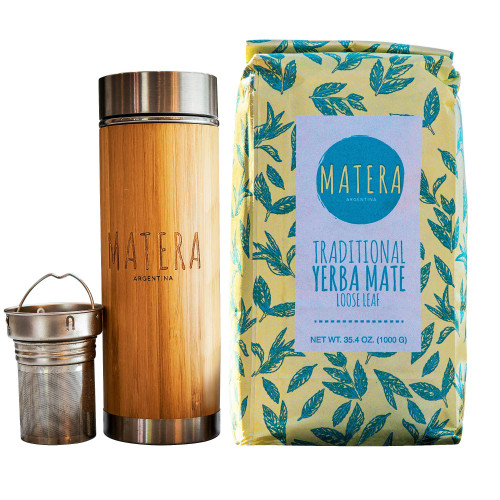 SPECIAL SALE - Matera Yerba Mate, Direct Trade, Starter Kit, Thermo w/infuser and Argentinian Traditional loose leaf Yerba Mate, 2.2 lbs