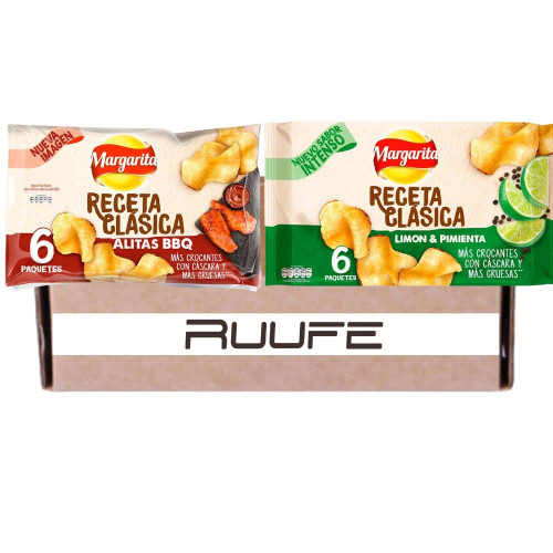 Papas Margarita (12 pack) Extra Crunchy Potato Chips wings BBQ & Lemon Pepper Flavor Papitas Margarita extra crocantes de Alitas BBQ y Limon Pimienta mecato Colombiano Colombian Snacks Colombians chips