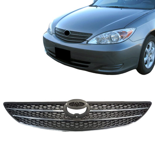 Titanium Plus Autoparts Front Gray Shell Bumper Grille Assembly Upper Grill Trim And Insert With Emblem Provision Fits For Toyota Camry 2002-2004 53101AA020 TO1200233