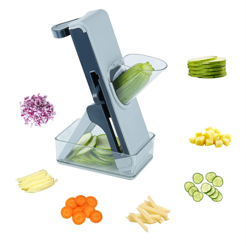 HOUKAI Mandoline Slicer for, for Potatoes,Vegetable,Meat,Onions Kitchen Chopper Artifact, Mandolines Slicers with Container, Thickness Adjuster Multi Blades,Blue