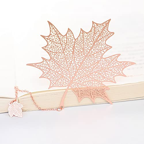 NOOLAR Bookmarks,Retro Bookmark,Bookmarks Vintage Metal Bookmark Chinese Style Leaf Veins Rose Gold Hollow Maple Leaf Tassel Apricot Leaf Bookmark for Stationery Gifts
