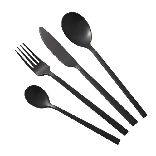 HIDEERPPY Silverware Set, 4/16/24/32 Pieces Matte Stainless Steel Knife, Fork And Spoon Tableware Set Hotel Home Eating Spoon Knife, Fork And Spoon Set, Flatware Set (Color : Black, Size : 6Set-24P