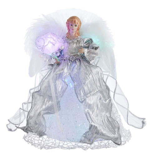 Kurt S. Adler Kurt Adler 12-Inch CUL Fiber Optic LED Silver Angel Treetop Tree Topper, Multi