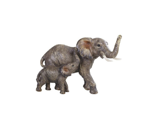 George S. Chen Imports 6.75" W Realistic Lifelike Elephant with Cub Figurine, Grey-554576 (GSC54576)