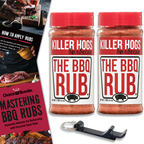 Killer Hogs The BBQ Rub Premium BBQ Barbecue Rub & Seasoning 2 pk Choice Bundle (22 oz) I Plus BBQ Guide and Keychain Bottle Opener (4 Items)!