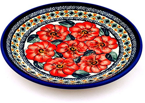Polish Pottery Dessert Plate 7-inch Peach Poppies UNIKAT