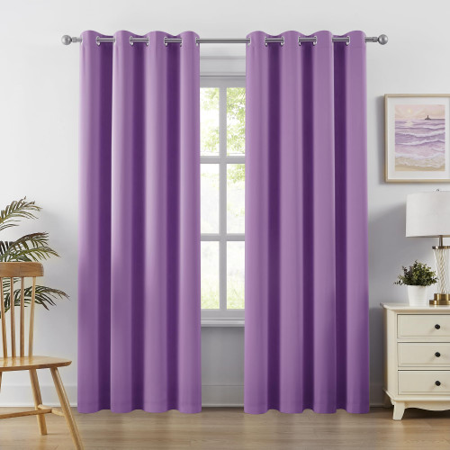 DUALIFE 96 Inch Length Purple Blackout Curtain Panels/Drapes for Living Room Solid Energy Efficient Room Darkening Bedroom Curtains Thermal Insulated Grommet Top 52 x 96 inch Amethyst Orchid