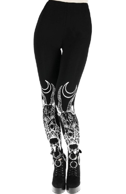Restyle Demonic Cat Gothic Witchcraft Occult High Waist Leggings (M) Black