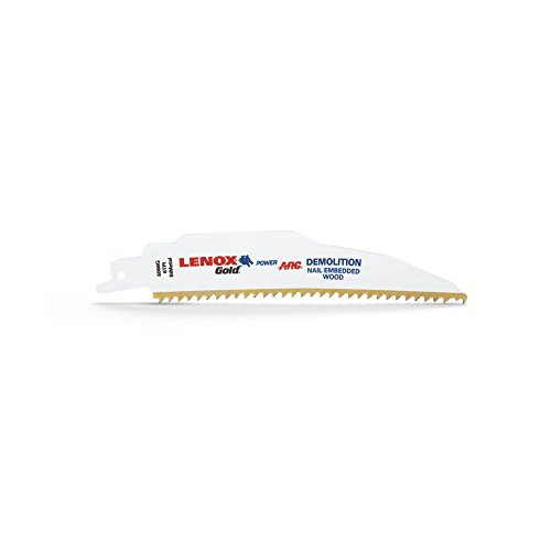 LENOX Tools 210886066GR Gold Power Arc Demolition Reciprocating Saw Blade, For Demolition, Nail-Embedded Wood Cutting, 6-inch, 6 TPI, 5-Pack