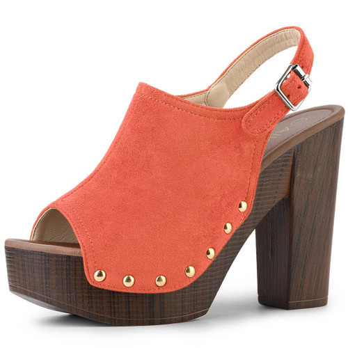 Allegra K Women's Slingback Platform Chunky Heel Orange Sandals 7 M US