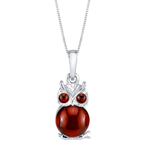 PEORA Garnet Mini Owl Pendant Necklace for Women Sterling Silver, Natural Gemstones, 2 Carats total, with 18 inch Italian Chain