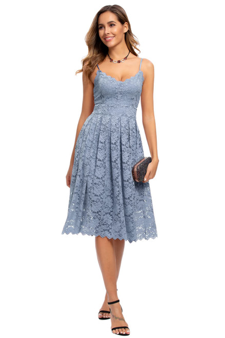 Atnlewhi Womens Spaghetti Strap V Neck Sleeveless A Line Lace Dresses for Evening Cocktail Formal Wedding Guest Light Blue