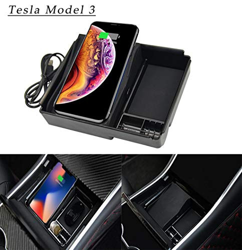 EVFIT Tesla Model 3 Qi Wireless Charger Center Console Storage Charging Pad Phone Holder Chargers All Qi-Enabled Phones