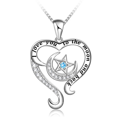 S925 Sterling Silver I Love You to the Moon and Back Pendant Heart Necklace for Women S925 Sterling Silver I Love You to the Moon and Back Pendant Heart Necklace for Women
