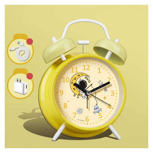 FURLOU Alarm Clock Bedroom Alarm Clock for Heavy Sleepers Adults Kids Bedrooms Teens Non Ticking Loud Twin Bell Alarm Clock with Backlight Table Clock Bedside Clock Clock (Color : Yellow)
