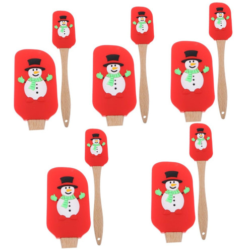 Luxshiny 10 Pcs Silicone Butter Scraper Xmas Spatulas Pan Scraper Christmas Cookie Spatula Cooking Cake Eggs Spatula Snowman Spatula Xmas Baking Scrappers Jam Mix Silicone Spatula Wood