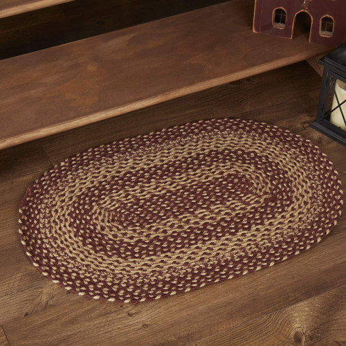 VHC Brands Burgundy Tan Jute Rug Oval w/Pad 20x30 VHC Brands Burgundy Tan Jute Rug Oval w/Pad 20x30