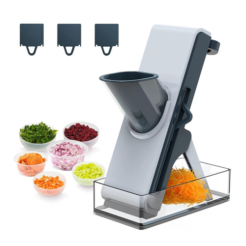 Safe Slice, for Potatoes,Vegetable,Meat,Onions Kitchen Chopper Artifact, Multifunctional Mandoline Slicer with Container, Thickness Adjuster Multi Blades