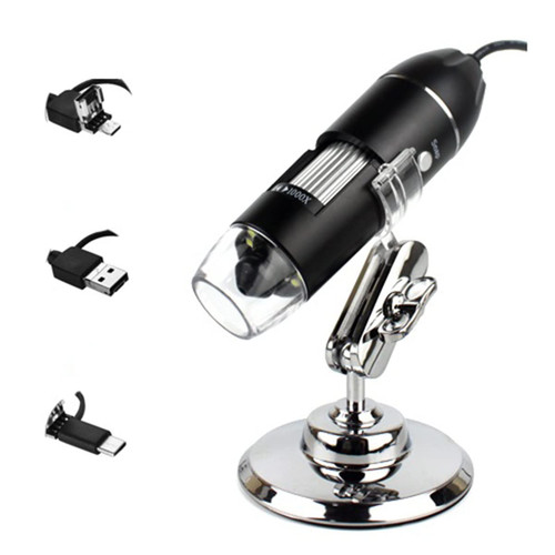 TYZK Microscope Kit USB Digital Microscope Handheld 1000X-1600X 8 LED Magnification Mini Video Camera Microscope Lens Adapters (Color : 3 in 1 USB, Magnification : 1600X)