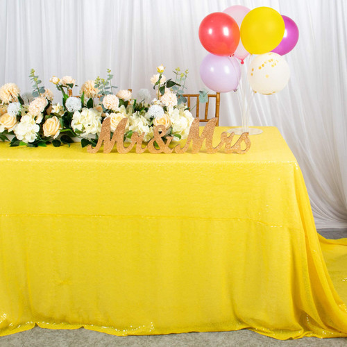 AMZLOKAE Sequin Tablecloth Rectangle Table Overlay Glitter Table Cloths for Parties Wedding Tablecloth Sparkle Table Cover for Dining Room Thanksgiving Table Decor (Yellow, 90''x132'')