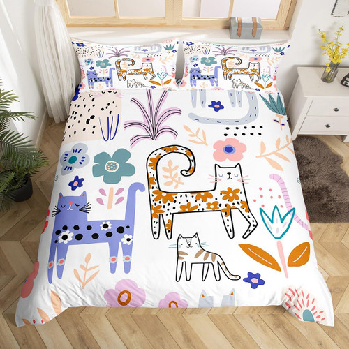 Feelyou Cartoon Cat Duvet Cover Twin, Cute Kitten Bedding Set Cats and Flowers Comforter Cover for Kids Boys Girls Teens Pet Cats Bedspread Cover Breathable Quilt Cover Feelyou Cartoon Cat Duvet Cover Twin, Cute Kitten Bedding Set Cats and Flowers Comforter Cover for Kids Boys Girls Teens Pet Cats Bedspread Cover Breathable Quilt Cover